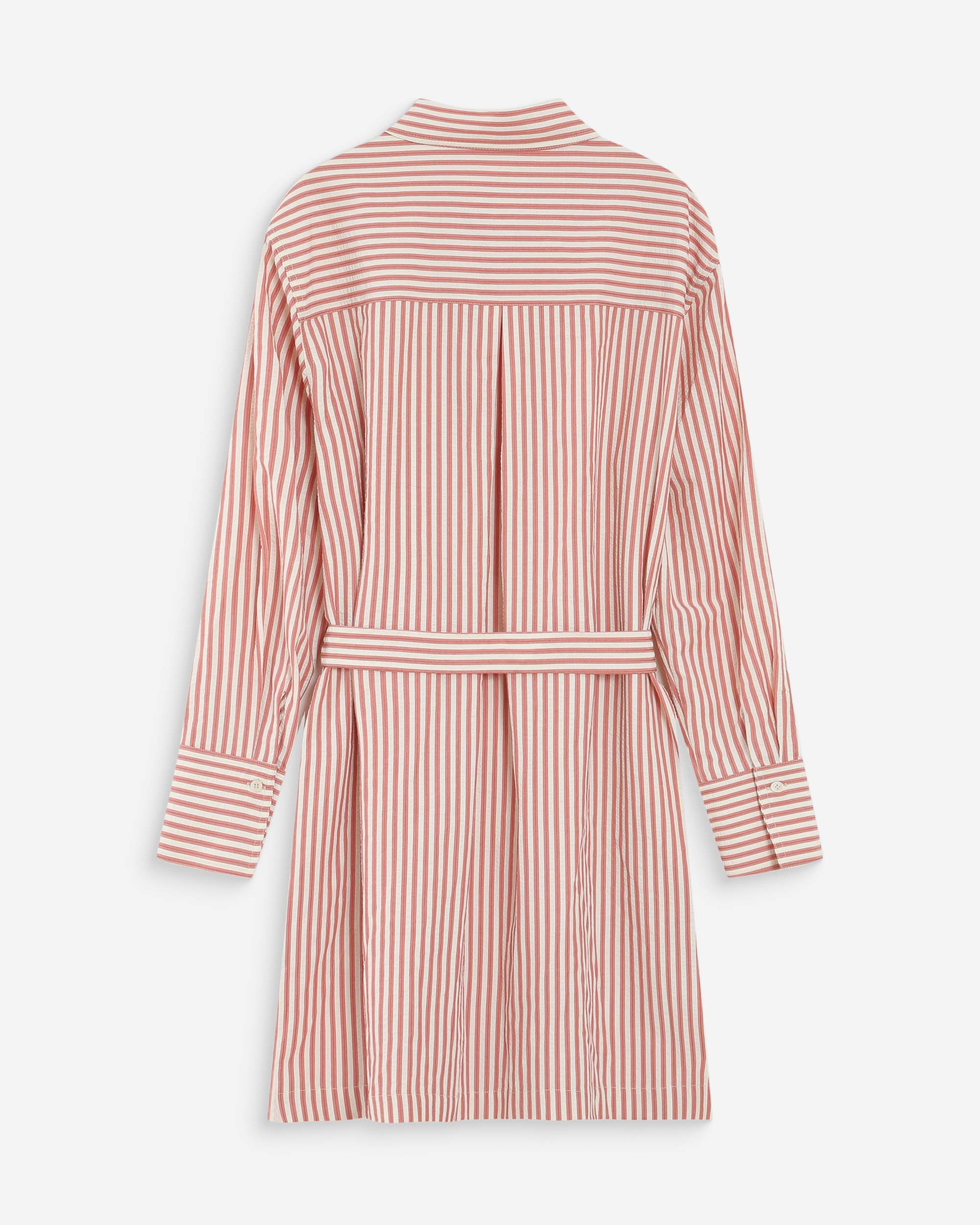 Robe chemise courte à rayures ceinturée corail Visery