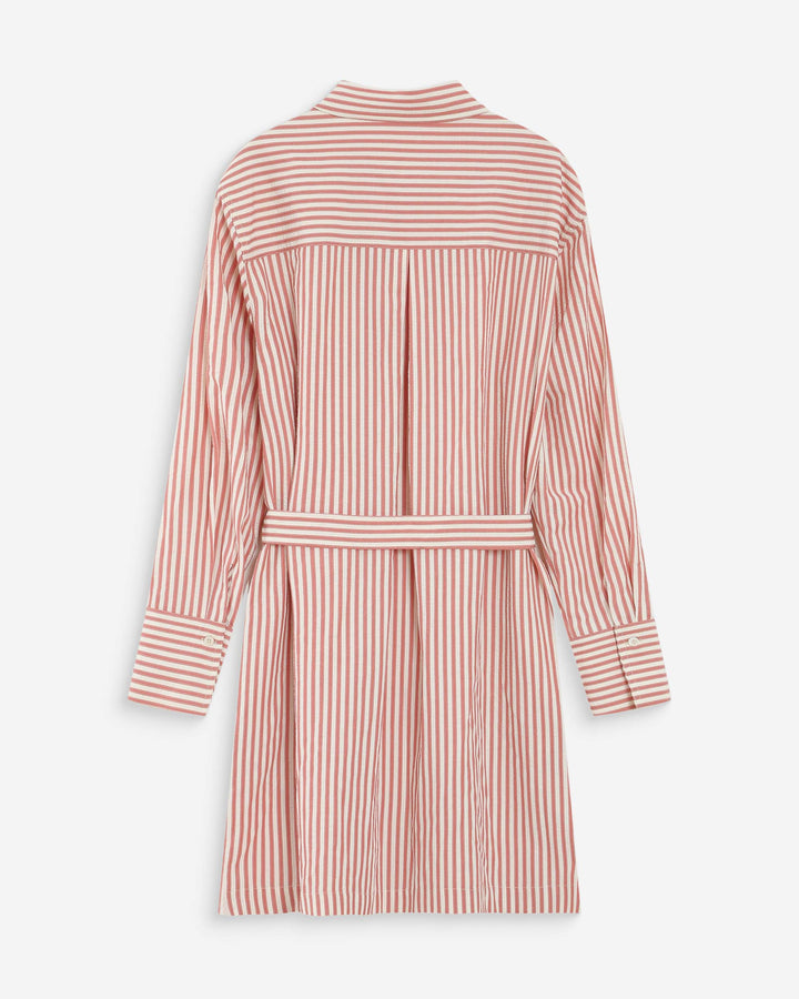 Robe chemise courte à rayures ceinturée corail Visery