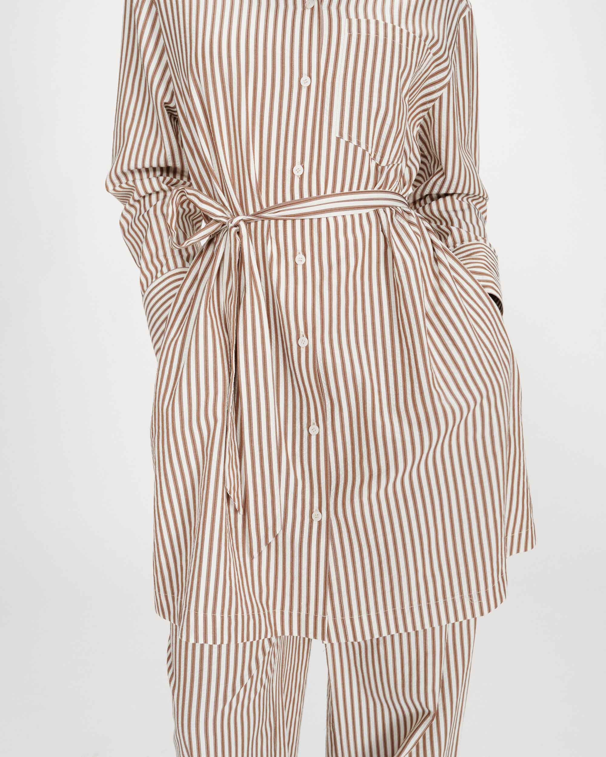 Robe chemise courte à rayures ceinturée mocha Visery