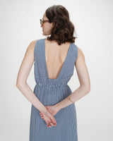 Robe longue à carreaux marine Velmira