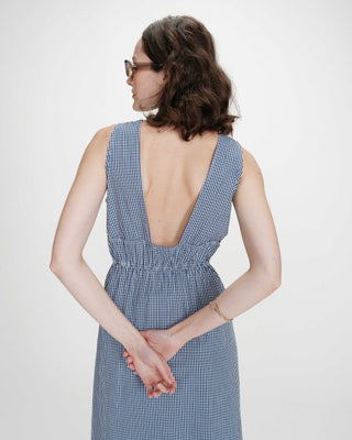 Robe longue à carreaux marine Velmira