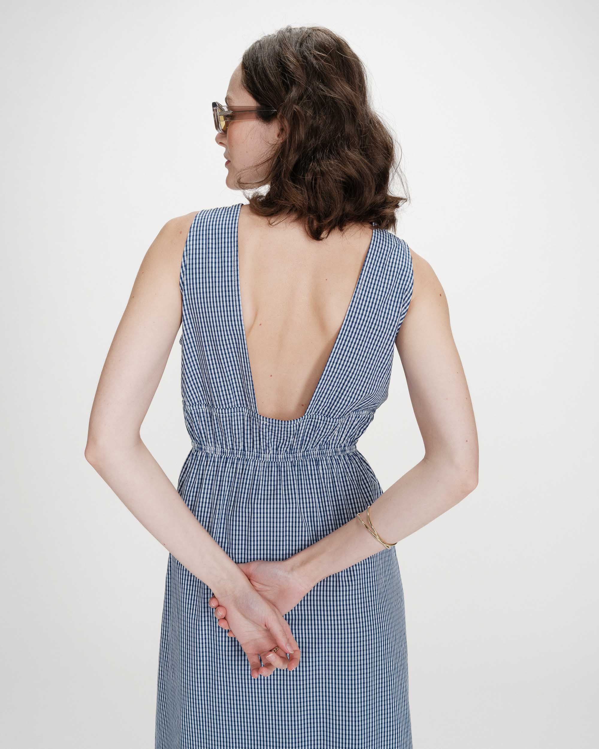 Robe longue à carreaux marine Velmira