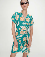 Robe courte à fleurs vert Velora