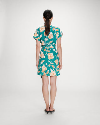 Robe courte portefeuille à fleurs vert Velora