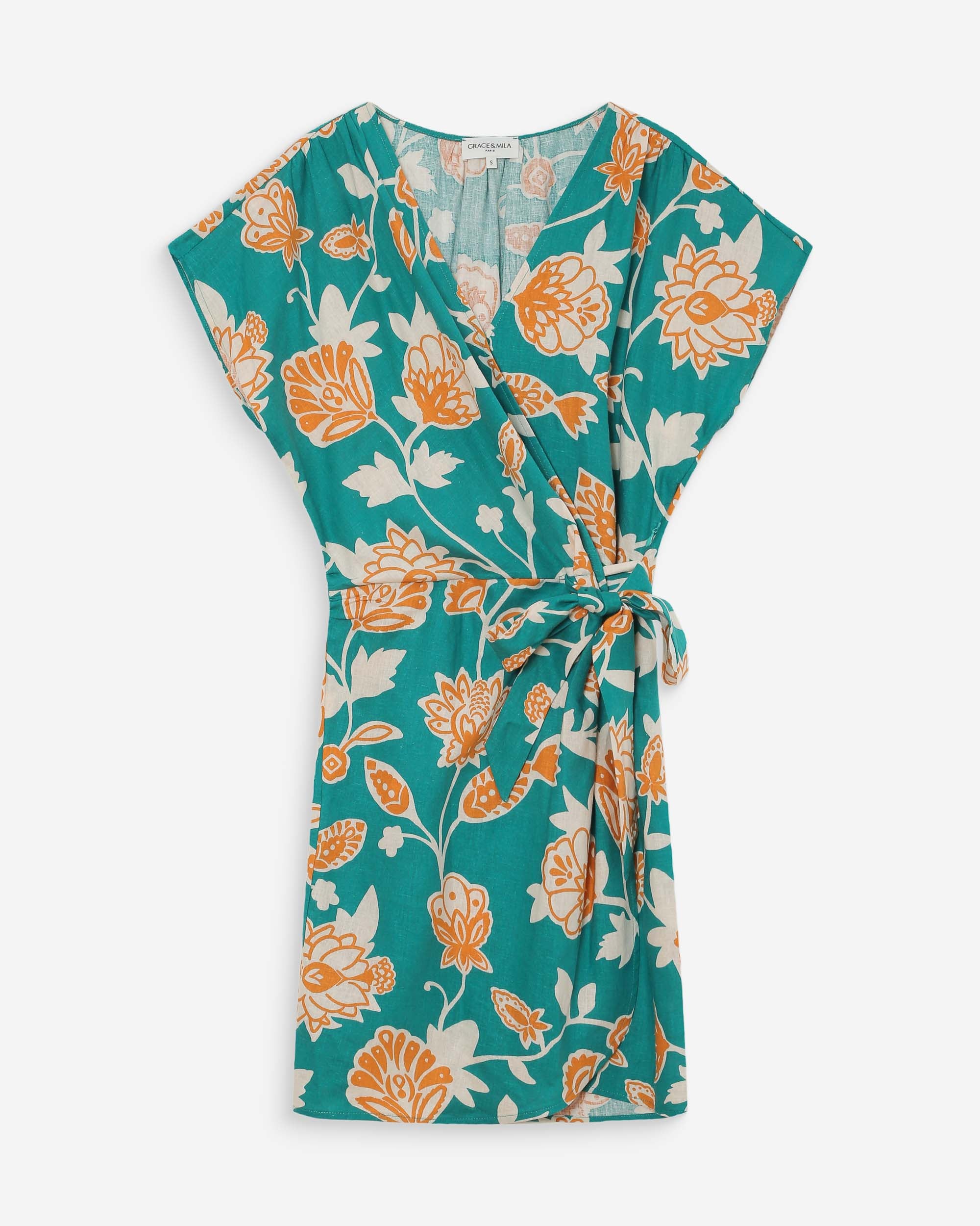 Robe courte à fleurs vert Velora