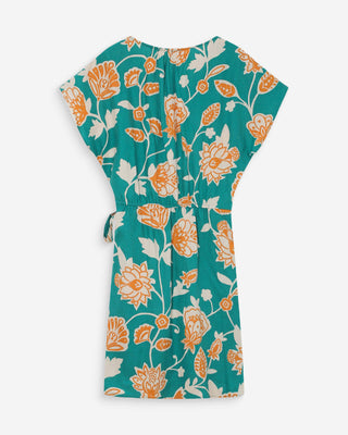 Robe courte portefeuille à fleurs vert Velora