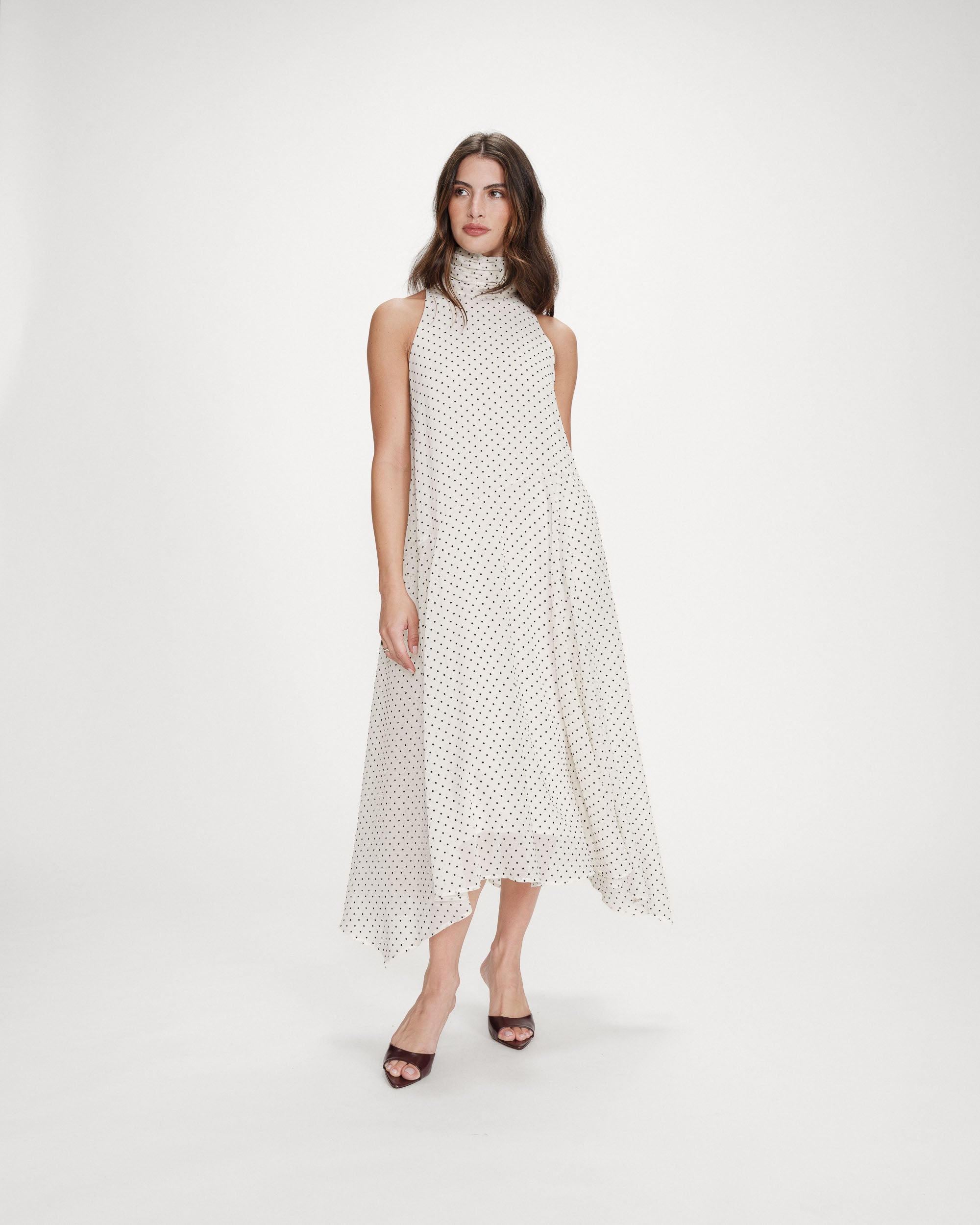 Robe longue à pois ivoire Valoria