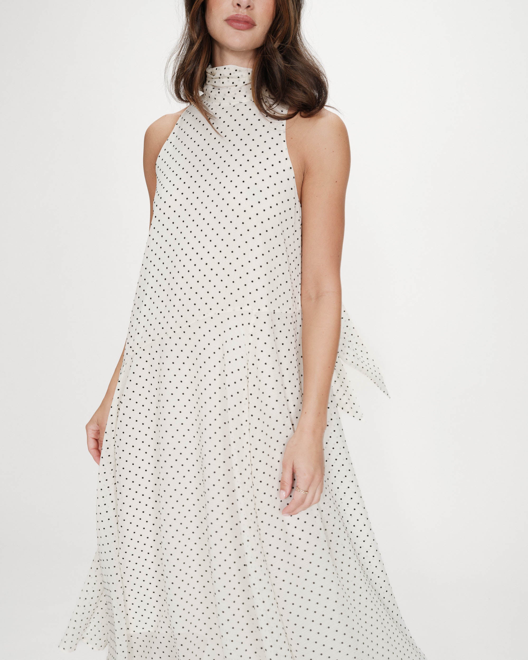 Vestido largo fluido de lunares ivoire Valoria