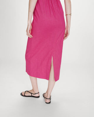 Vestido largo de lino ajustado fuchsia Veranys