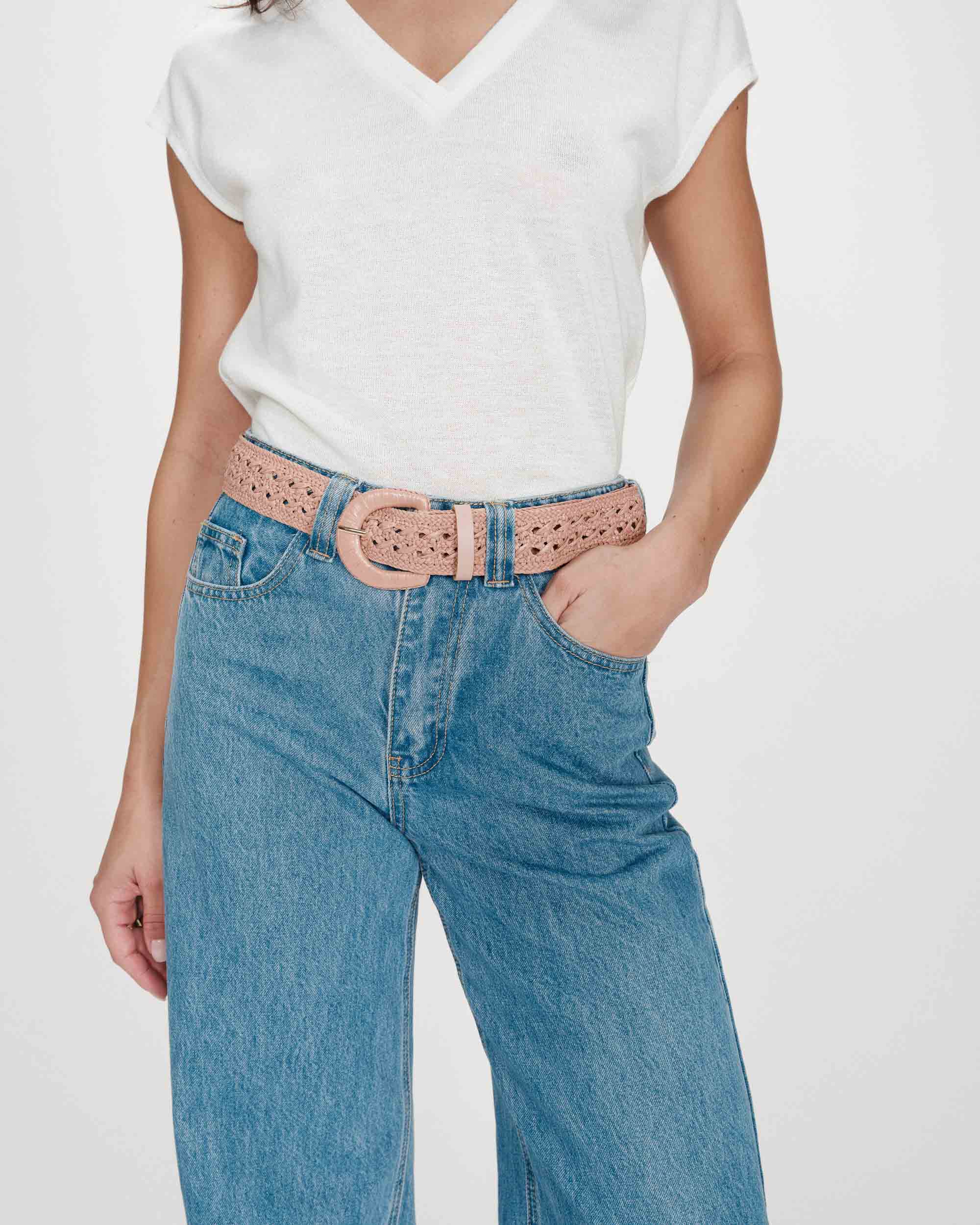 Woven raffia-effect belt with matching buckle blush Vallois