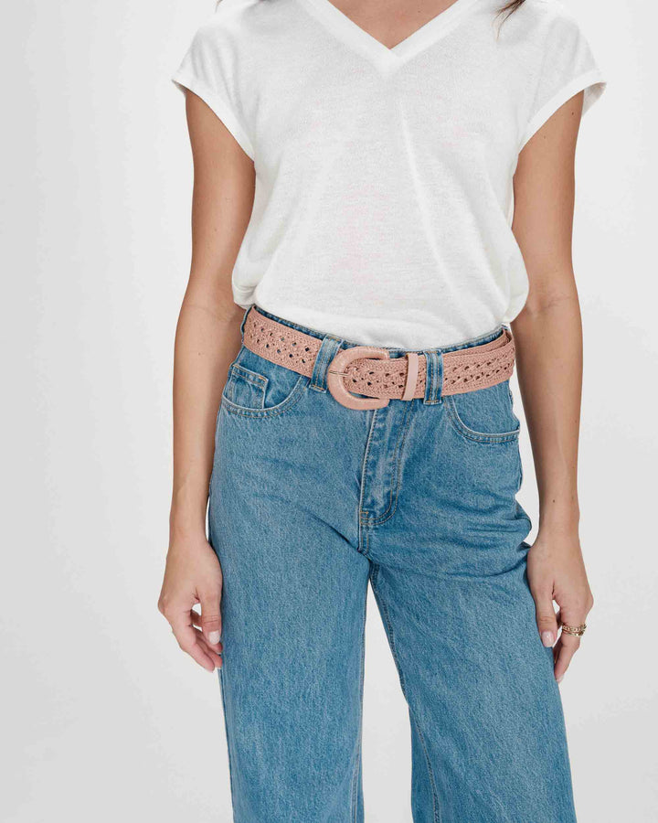 Woven raffia-effect belt with matching buckle blush Vallois