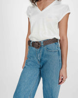 Woven raffia-effect belt with matching buckle chocolat Vallois