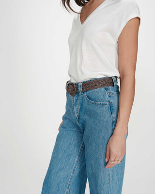 Woven raffia-effect belt with matching buckle chocolat Vallois