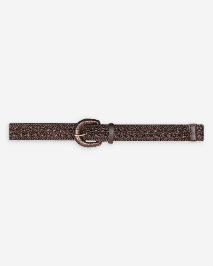Woven raffia-effect belt with matching buckle chocolat Vallois