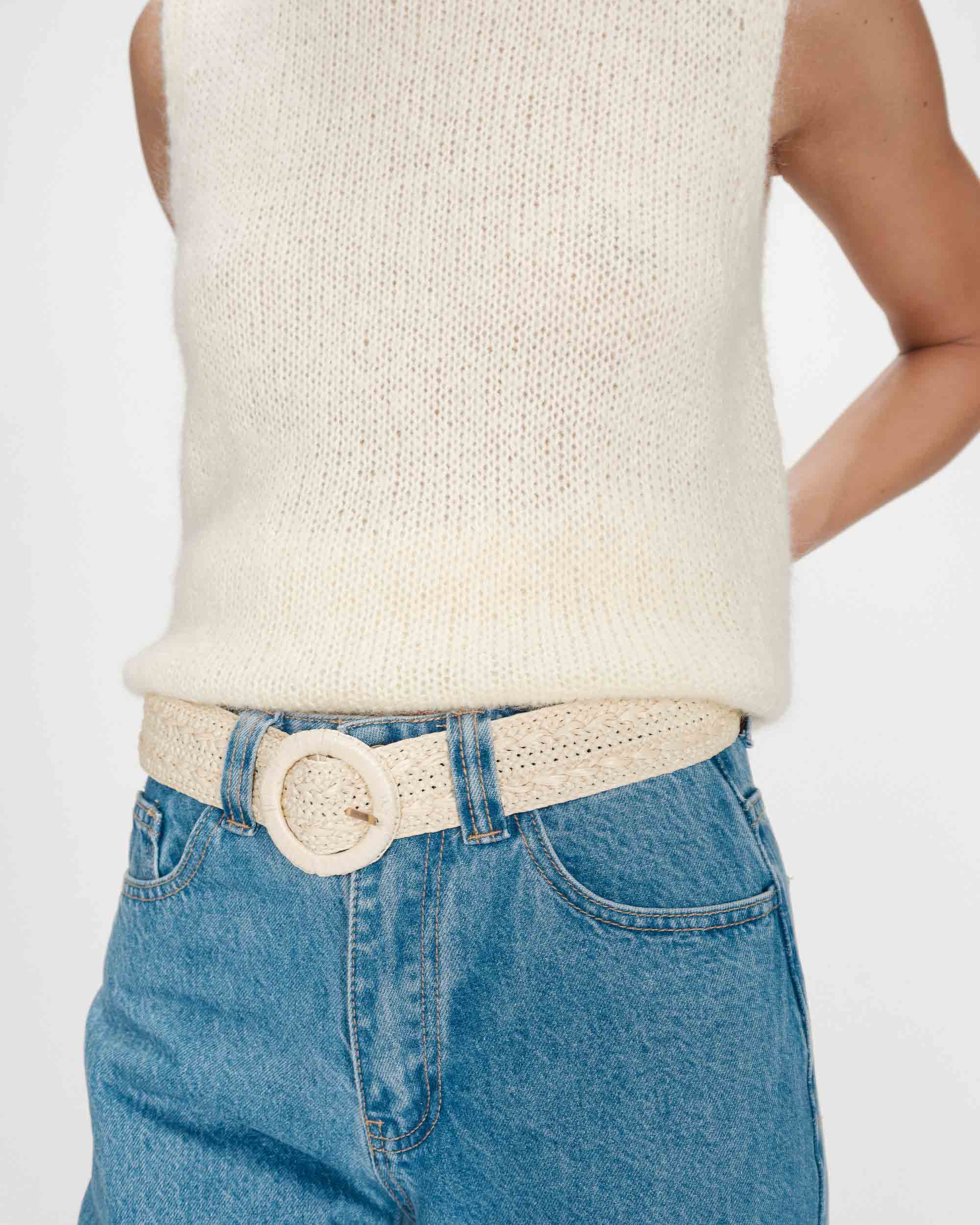 Woven raffia-effect belt with matching buckle ecru Vallois