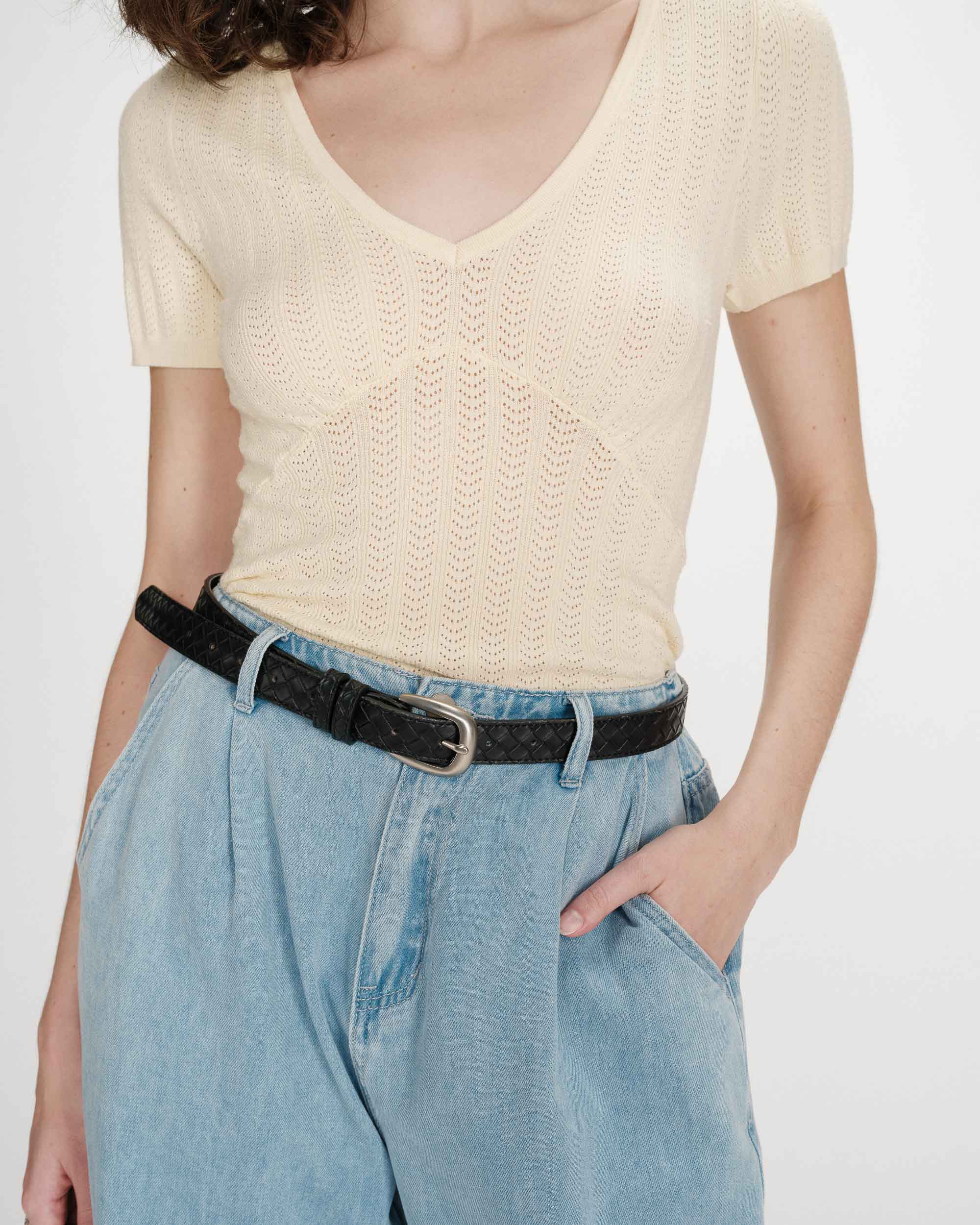 Ceinture en cuir noir Villette