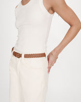 Ceinture en cuir tressée boucle dorée cognac Viona