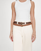 Ceinture en cuir tressée boucle dorée cognac Viona