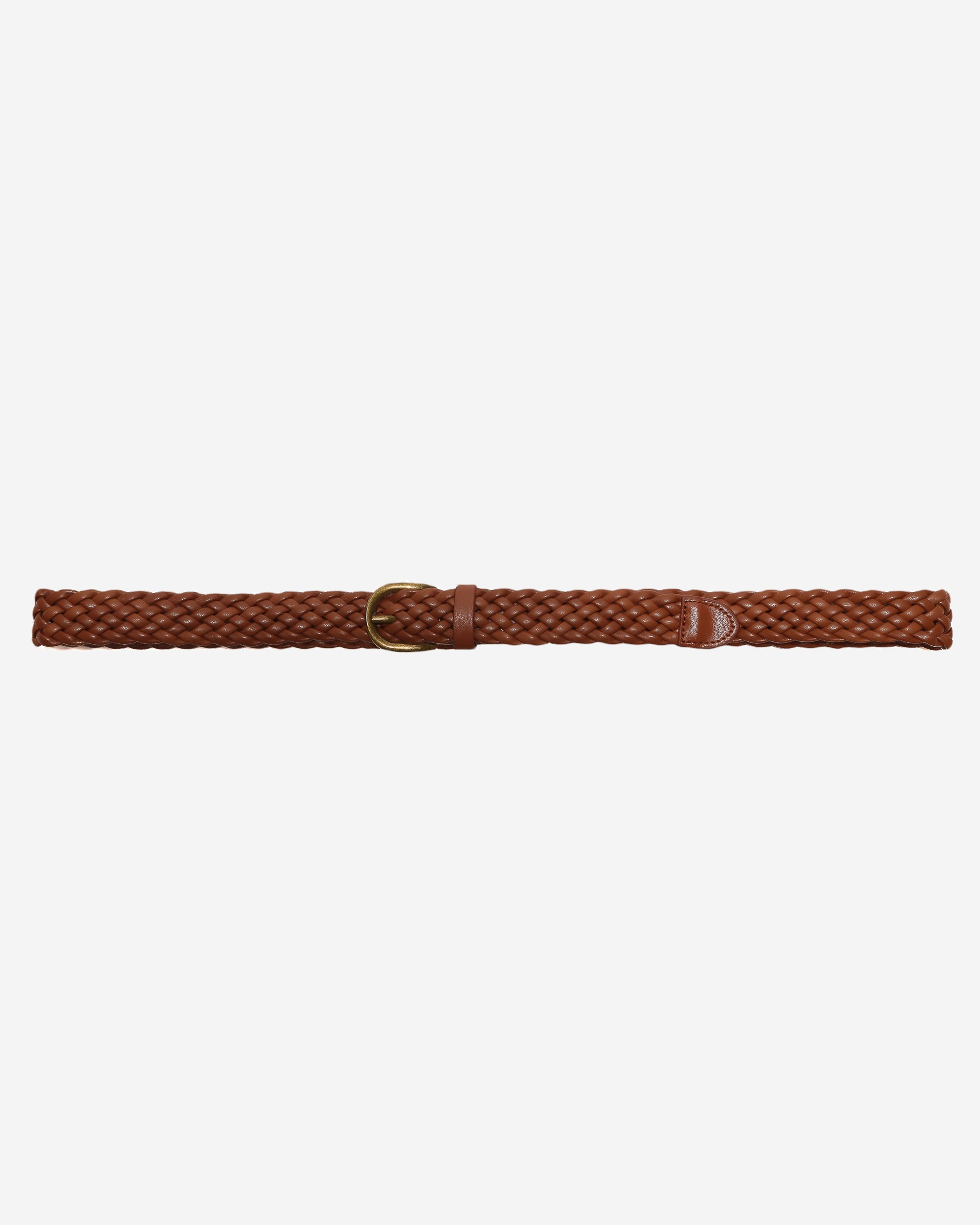 Ceinture en cuir tressée boucle dorée cognac Viona