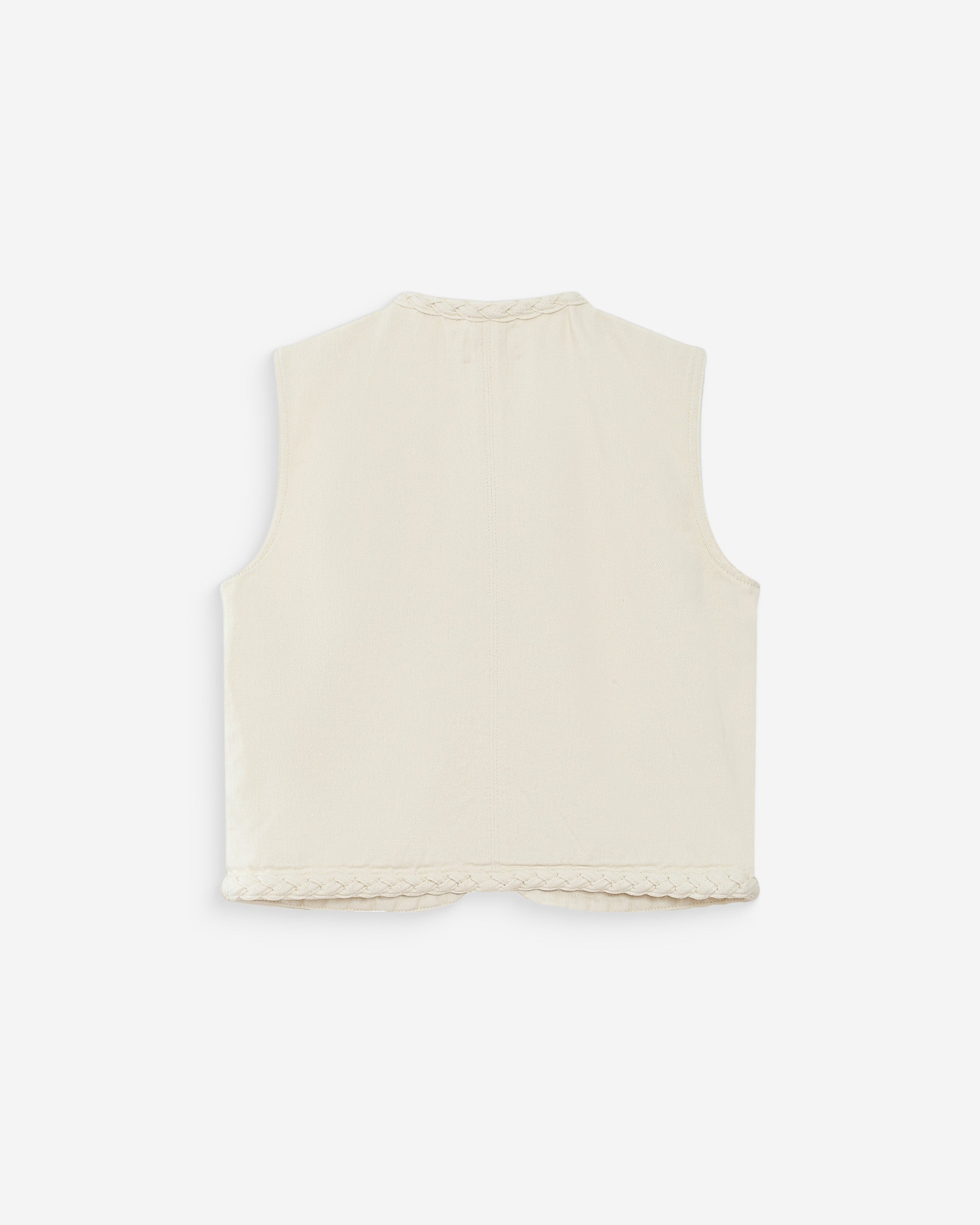 Chaqueta corta recta de denim sin mangas ecru Verona