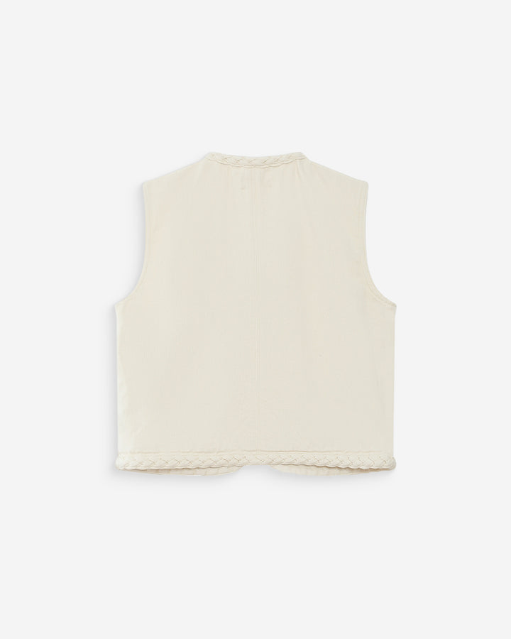 Chaqueta corta recta de denim sin mangas ecru Verona