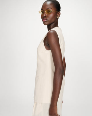 Gilet rayé en lin vanille Vic