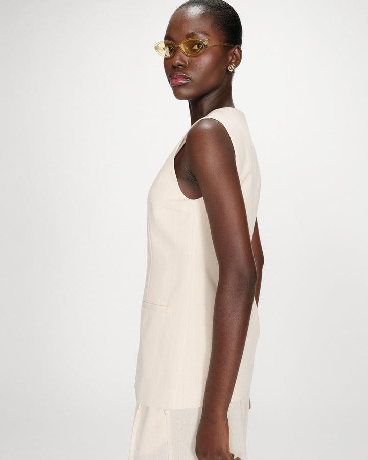 Gilet rayé en lin vanille Vic