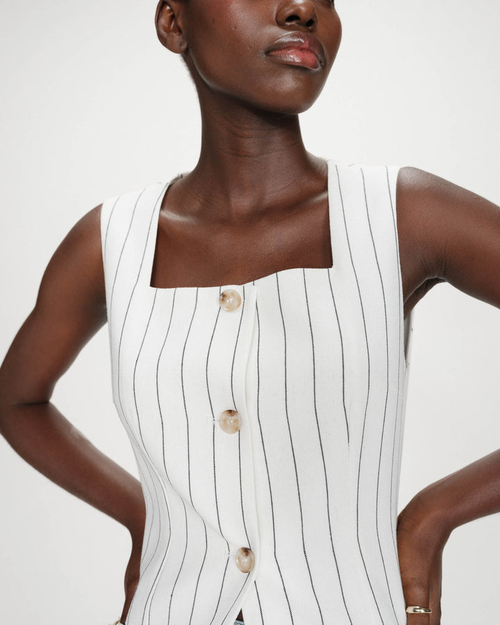 Gilet rayé en lin white Vic