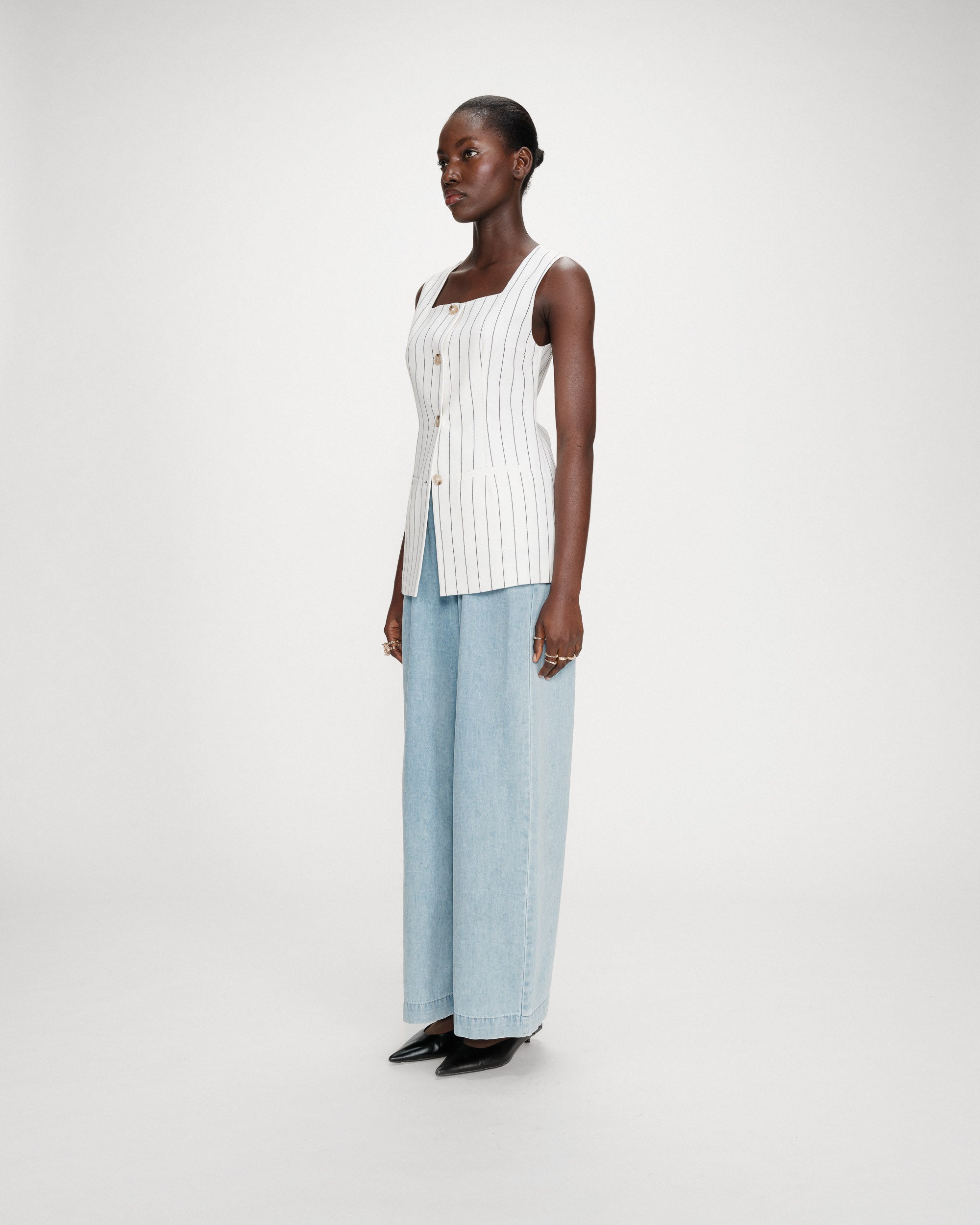 Gilet rayé en lin white Vic