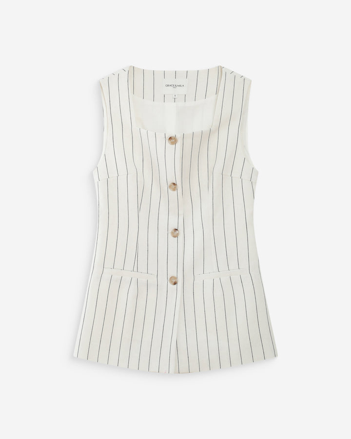 Gilet rayé en lin white Vic
