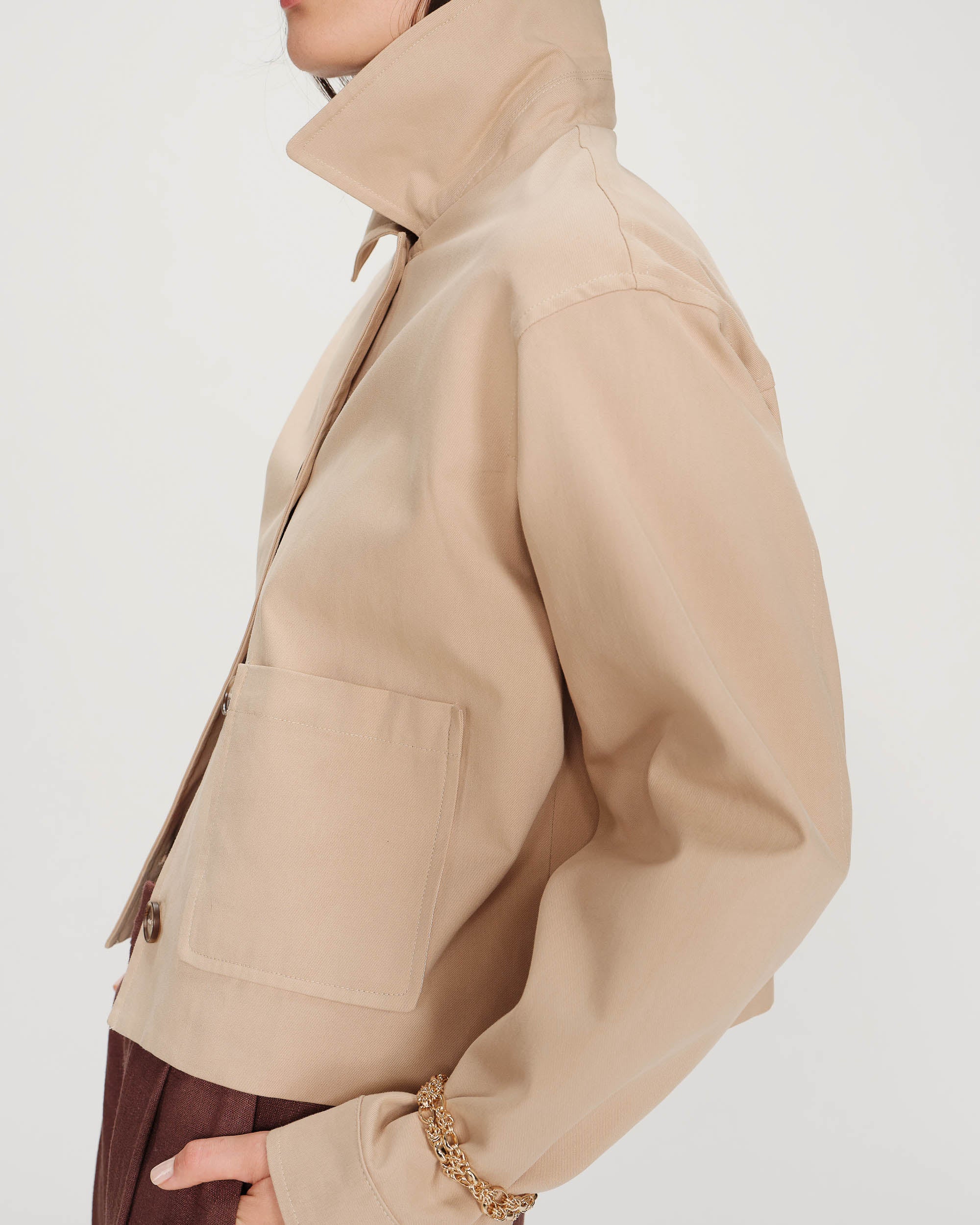 Chaqueta corta de algodón abotonada sable Veronica