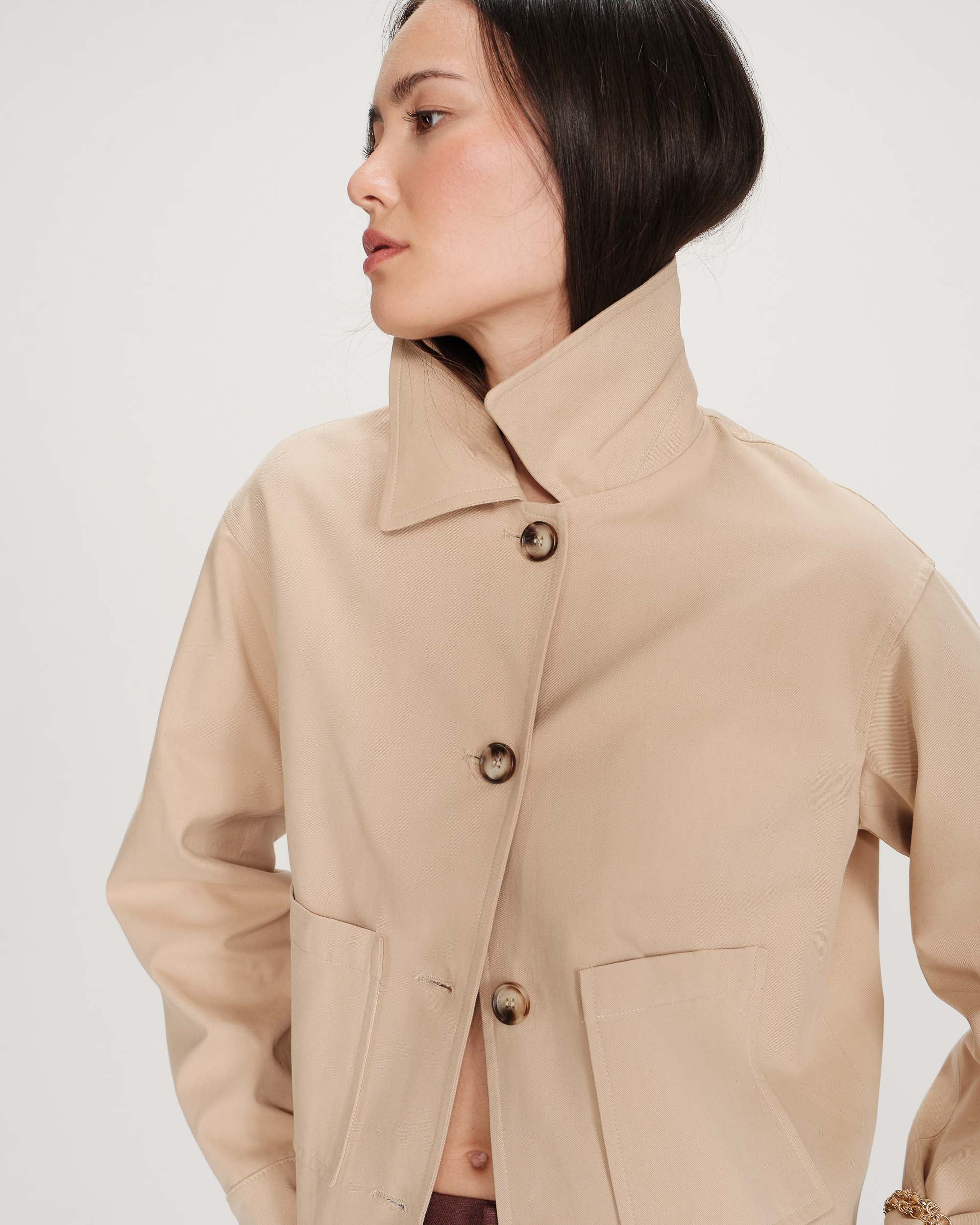 Chaqueta corta de algodón abotonada sable Veronica