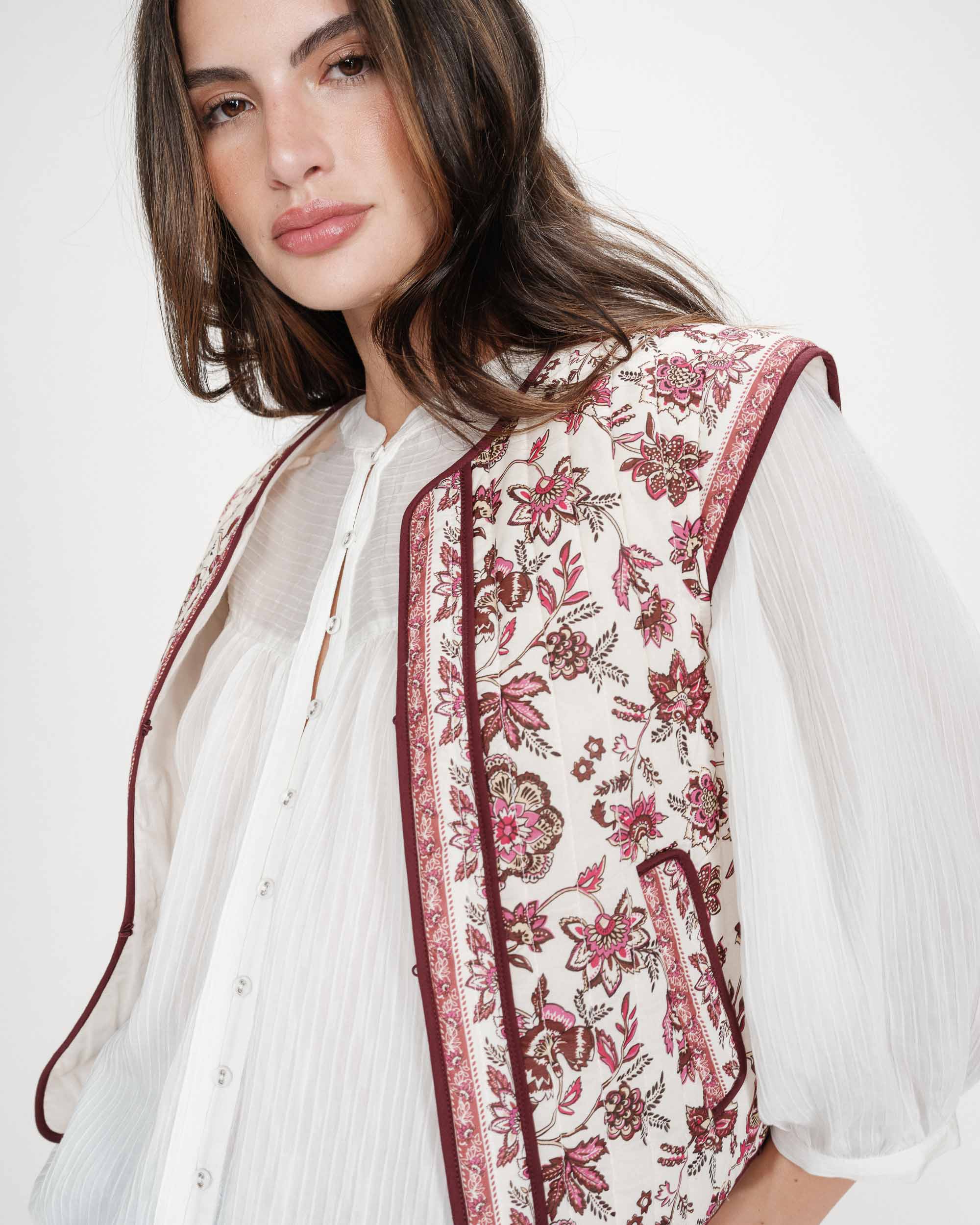 Chaleco acolchado de algodón estampado fleur Viola