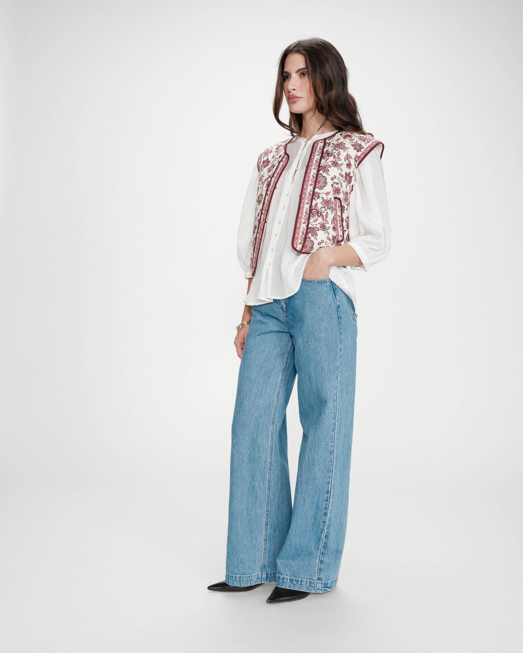 Chaleco acolchado de algodón estampado fleur Viola