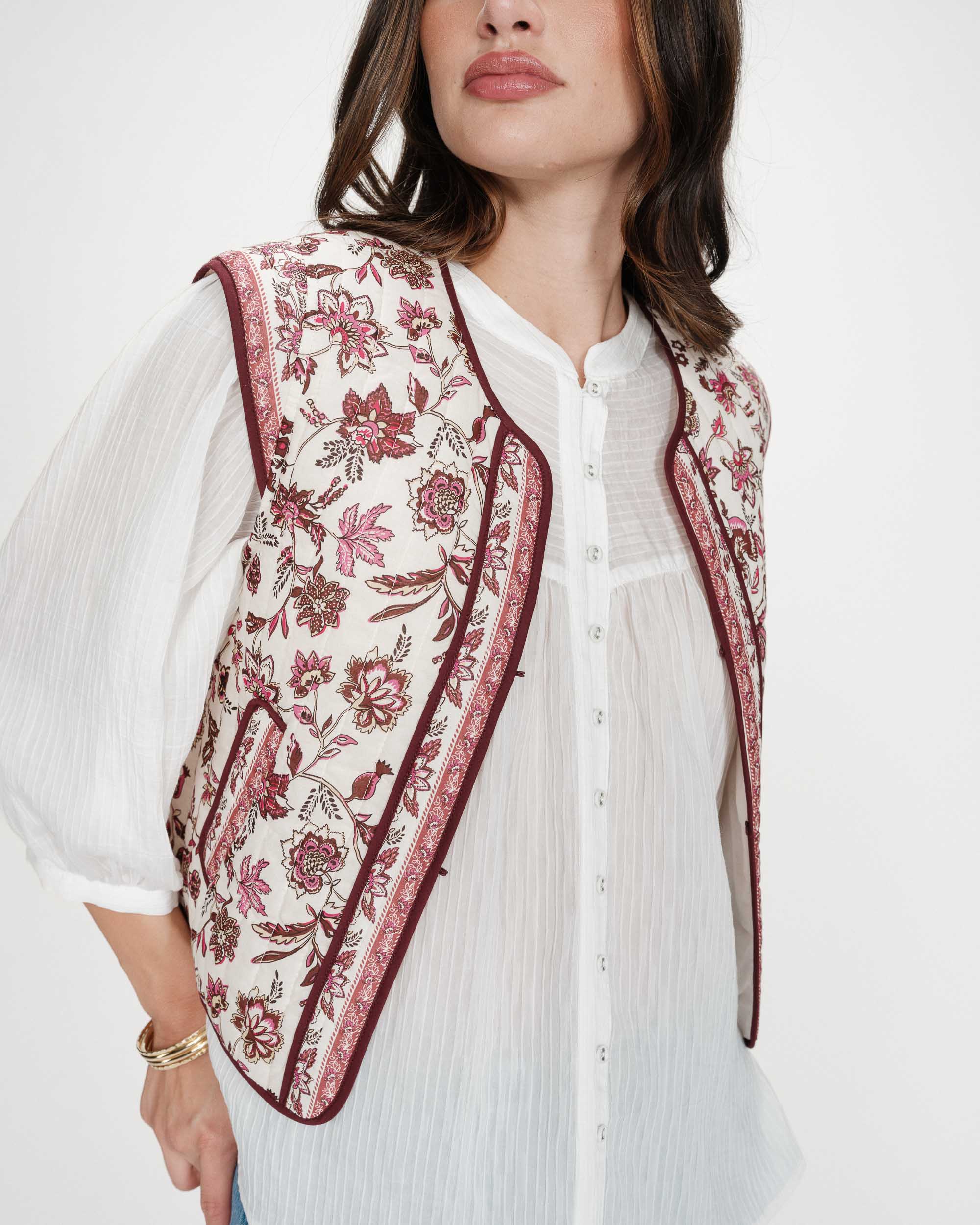 Chaleco acolchado de algodón estampado fleur Viola