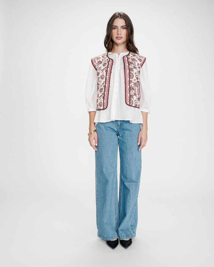 Chaleco acolchado de algodón estampado fleur Viola