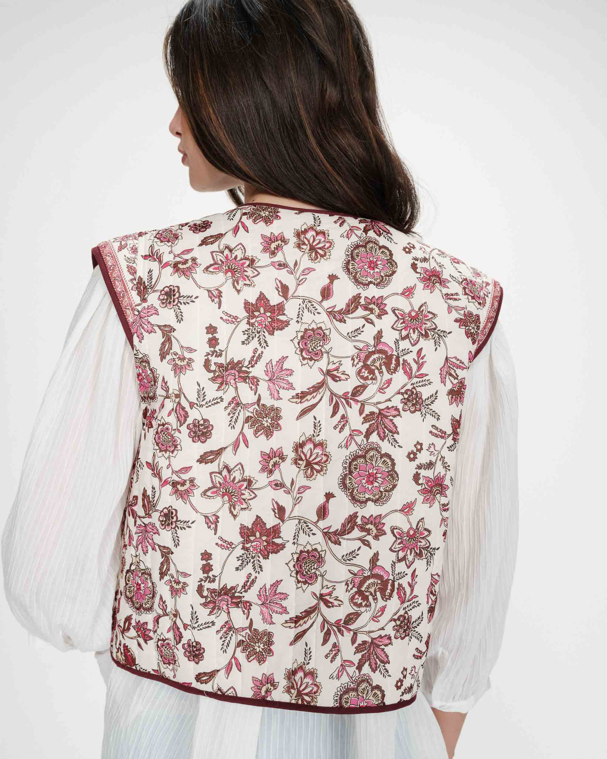 Chaleco acolchado de algodón estampado fleur Viola