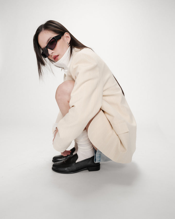 Blazer à deux boutons rayé vanille Velvet