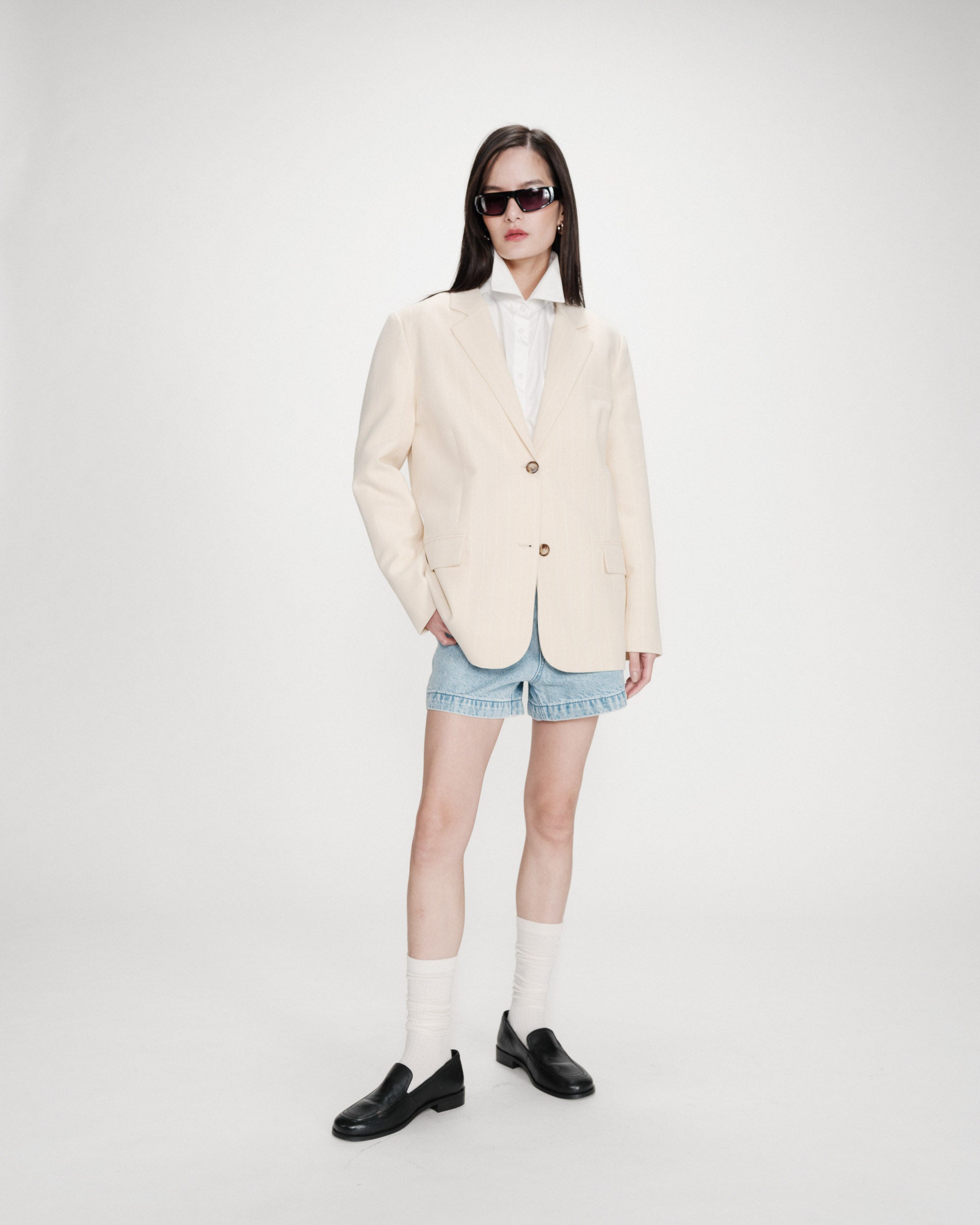 Blazer à deux boutons rayé vanille Velvet