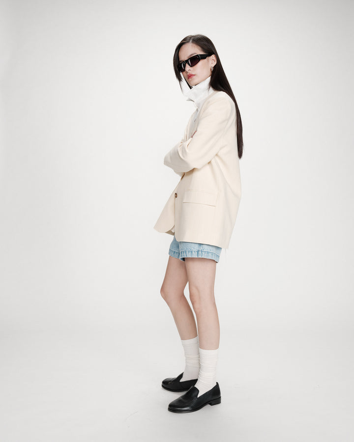 Blazer à deux boutons rayé vanille Velvet