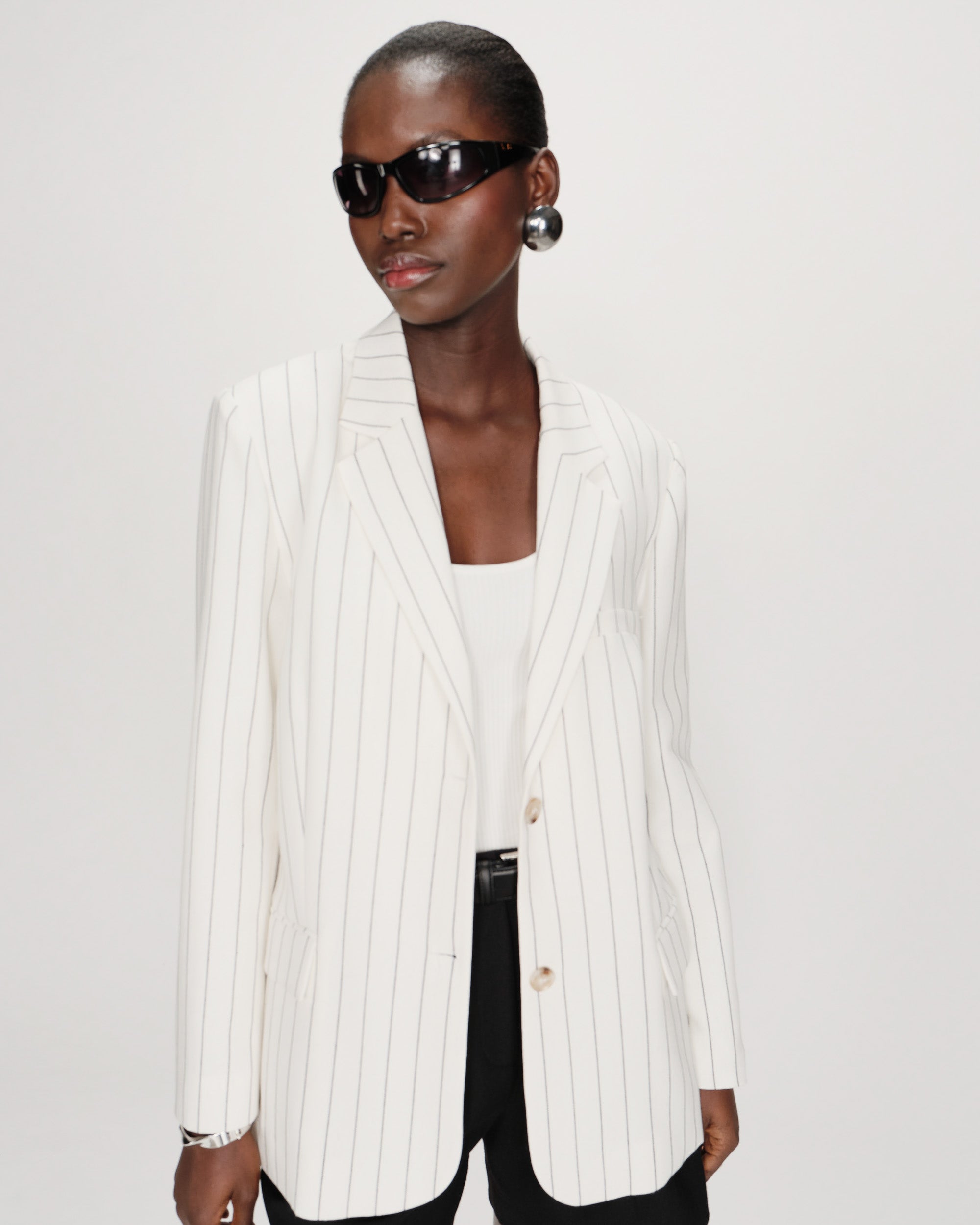Blazer à deux boutons rayé white Velvet