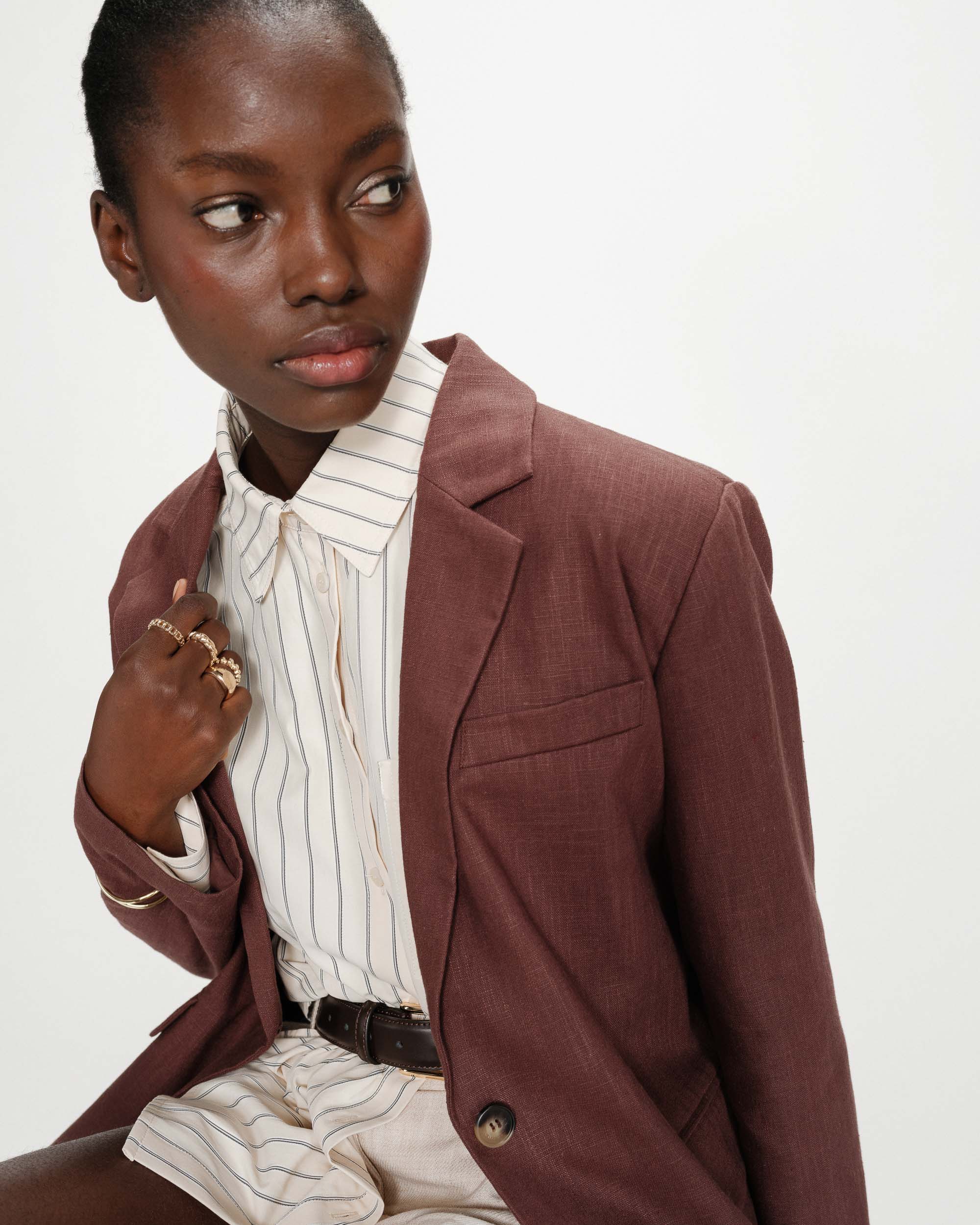 Blazer en lin et coton chocolat Velize