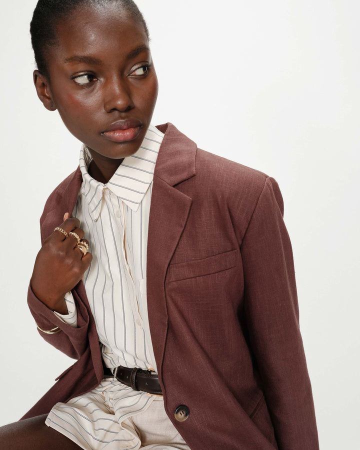 Blazer en lin et coton chocolat Velize
