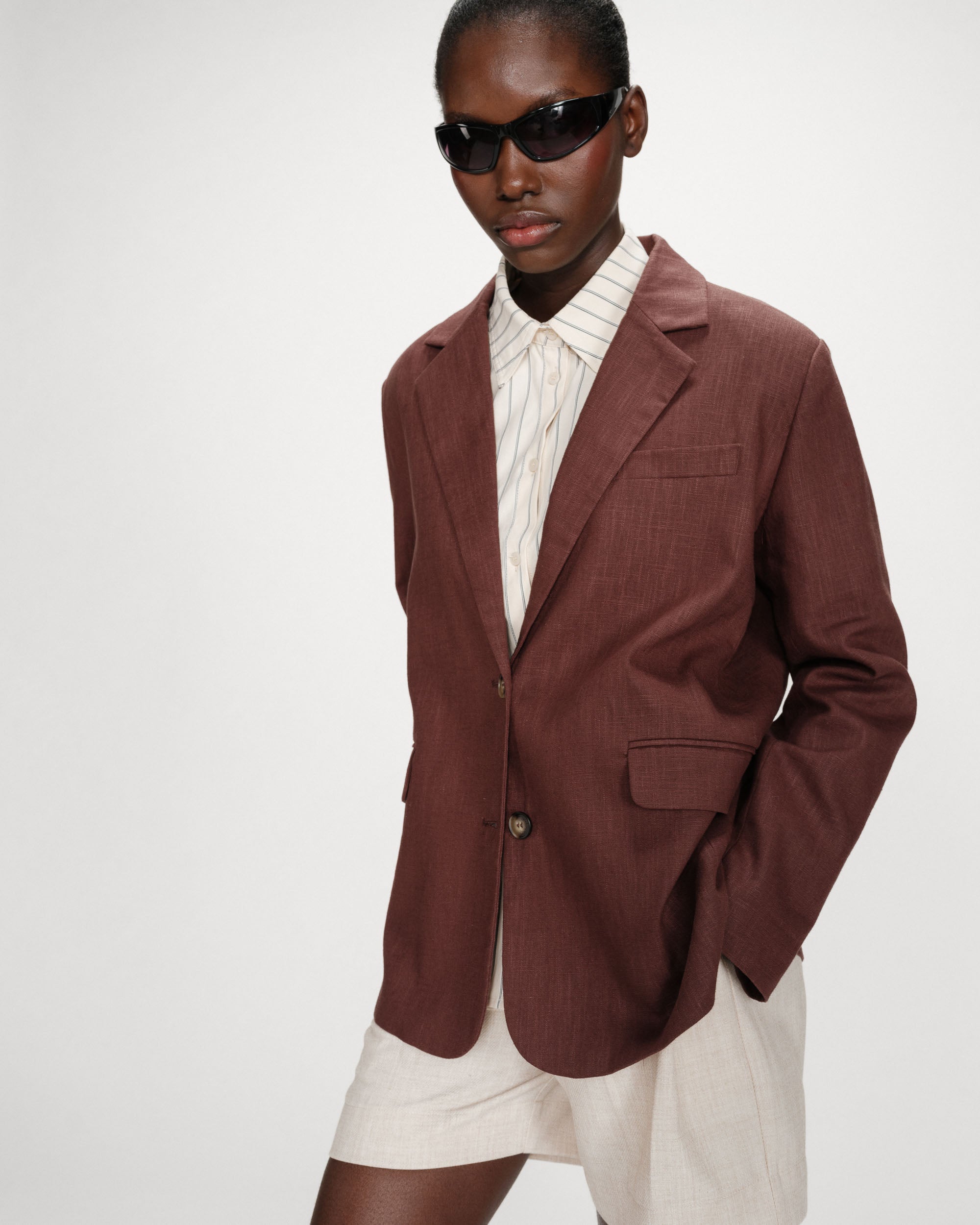 Blazer en lin et coton chocolat Velize