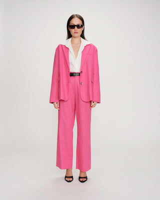 Blazer en lin et coton fuchsia Velize