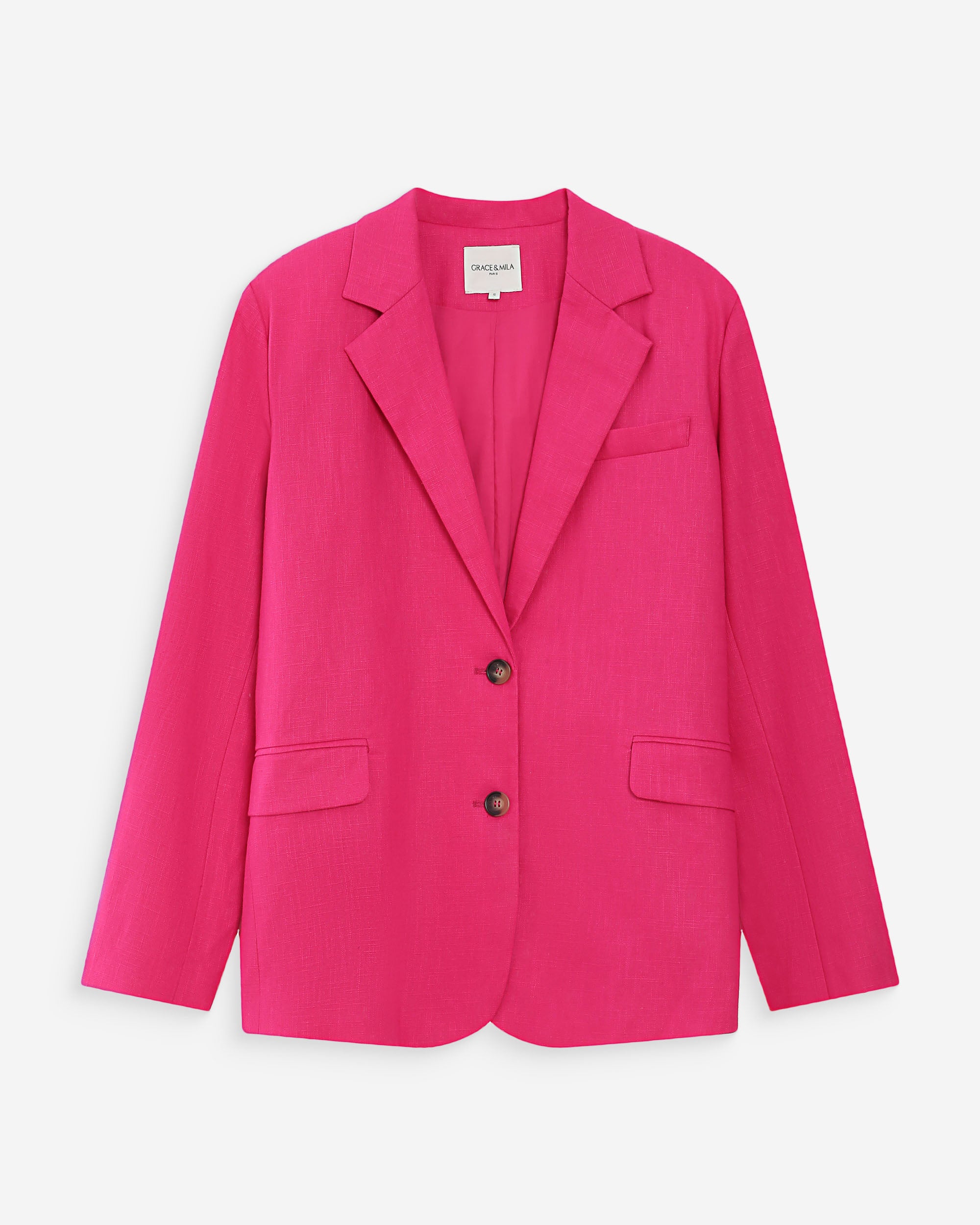 Blazer recto de lino y algodón fuchsia Velize