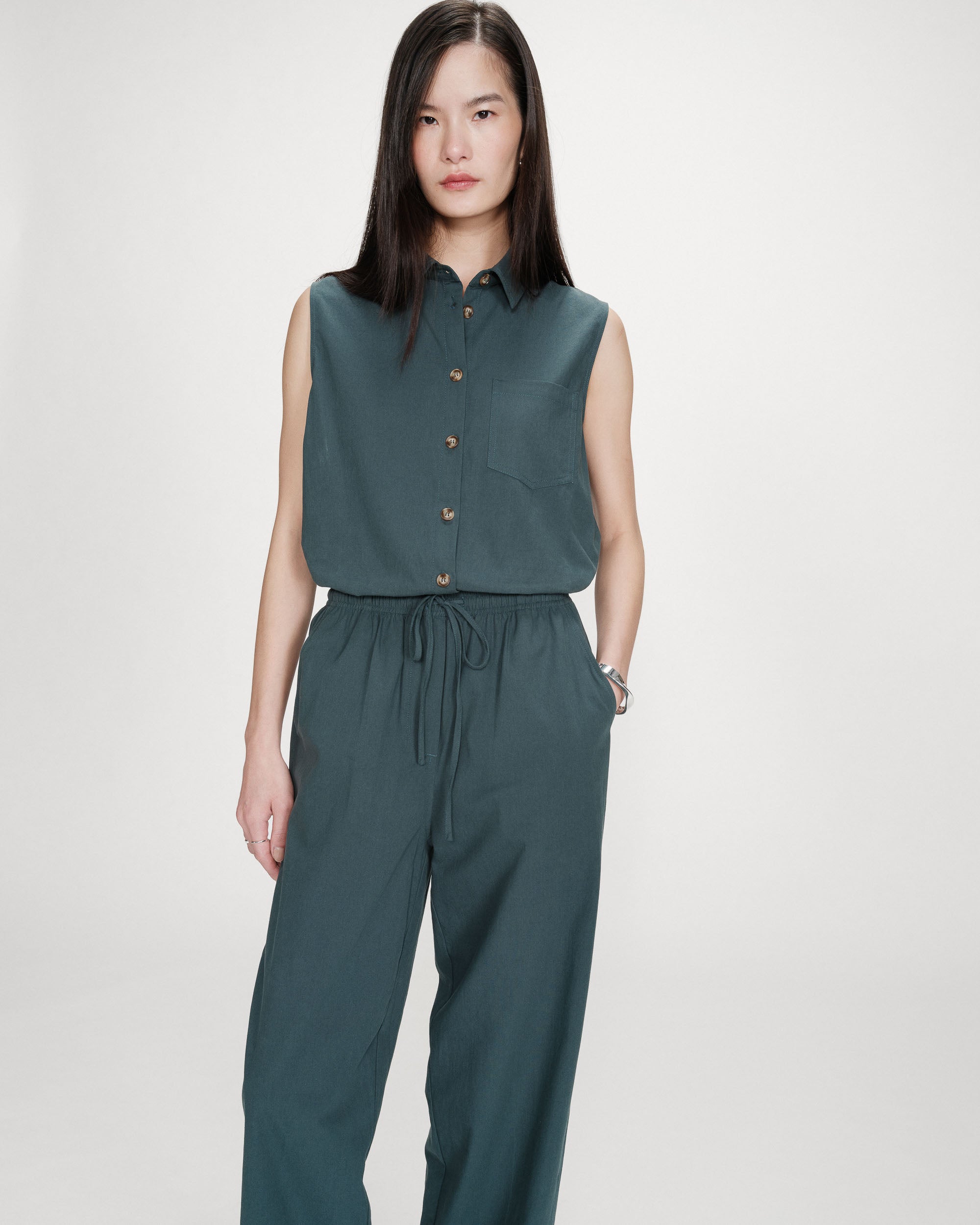 Pantalon droit en coton emeraude Rhode