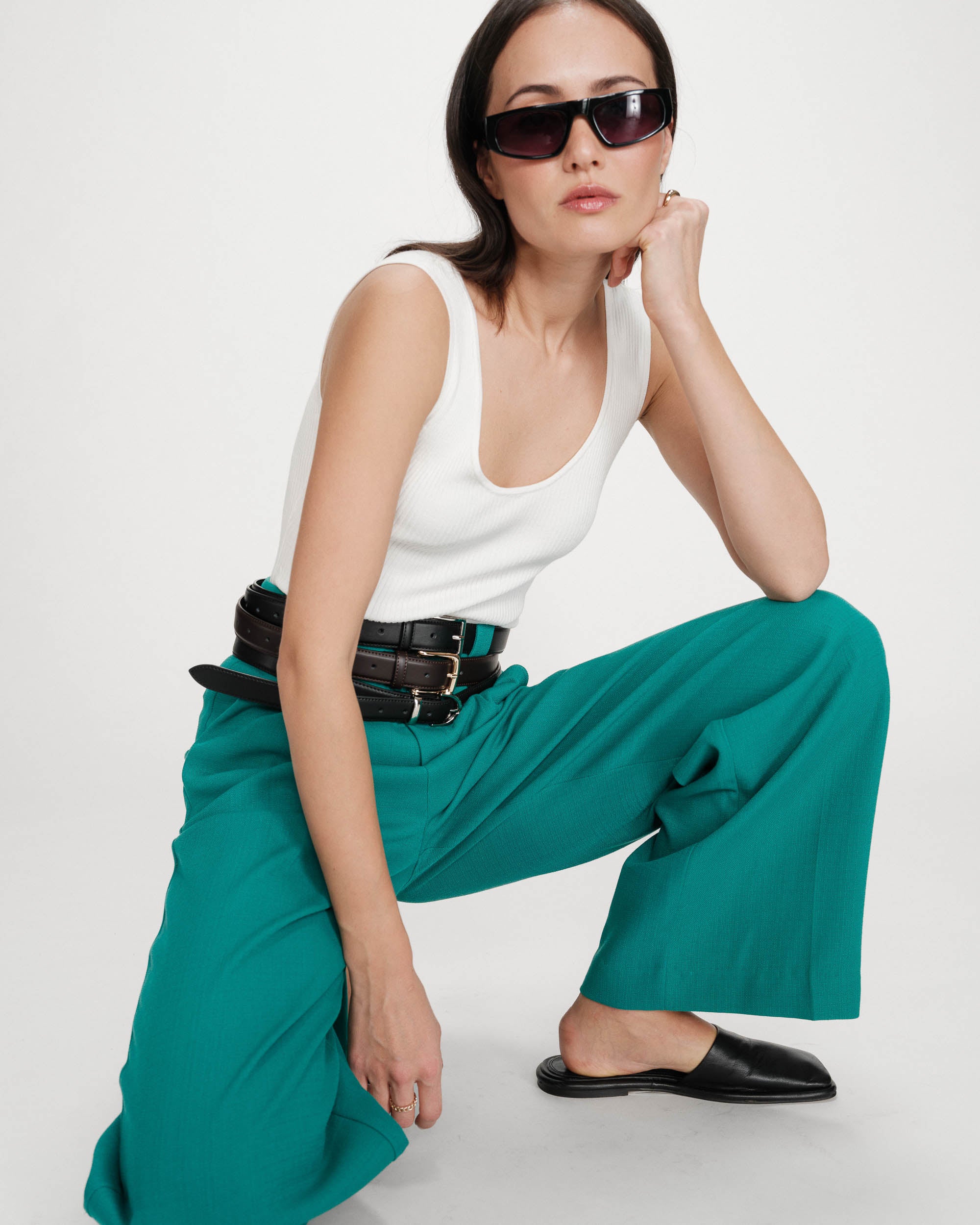 Pantalon tailleur vert Pierre