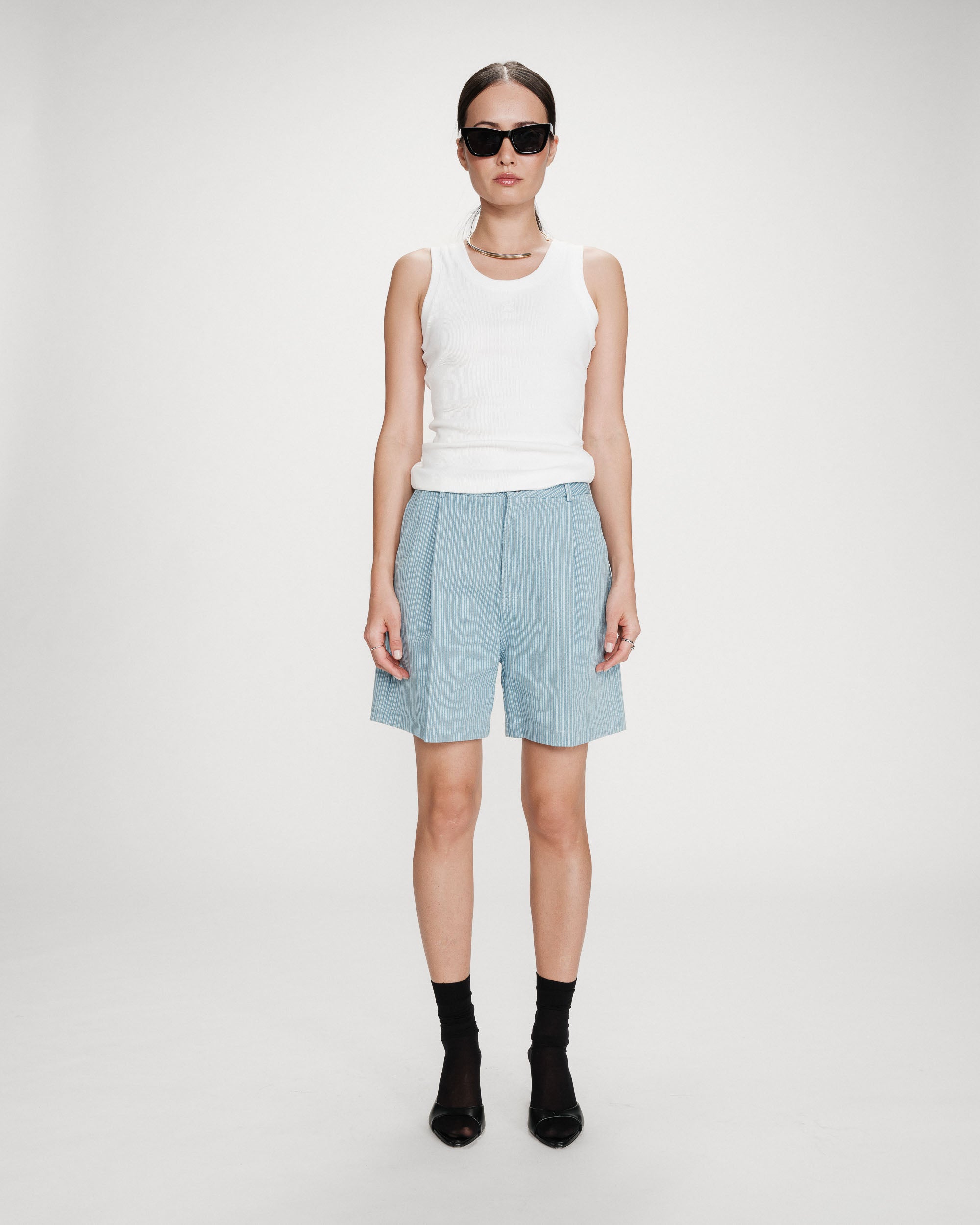 Short rayé en denim stripedblue Vars