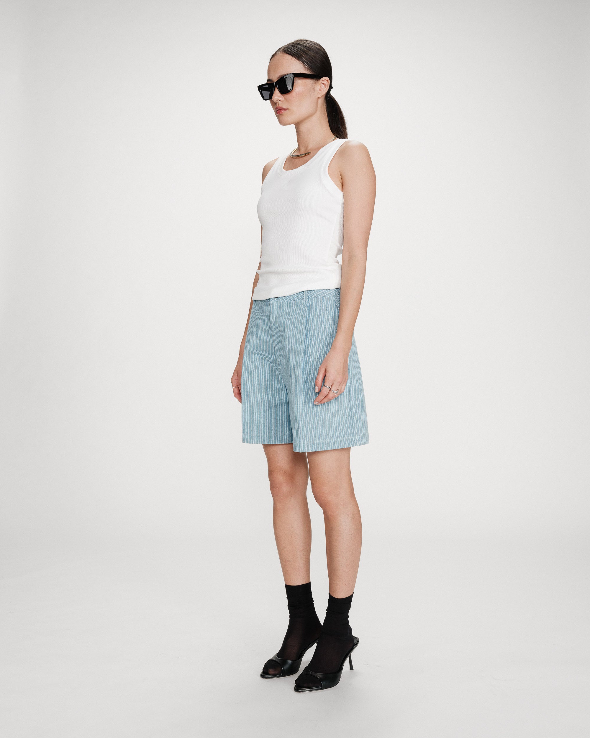 Short rayé en denim stripedblue Vars